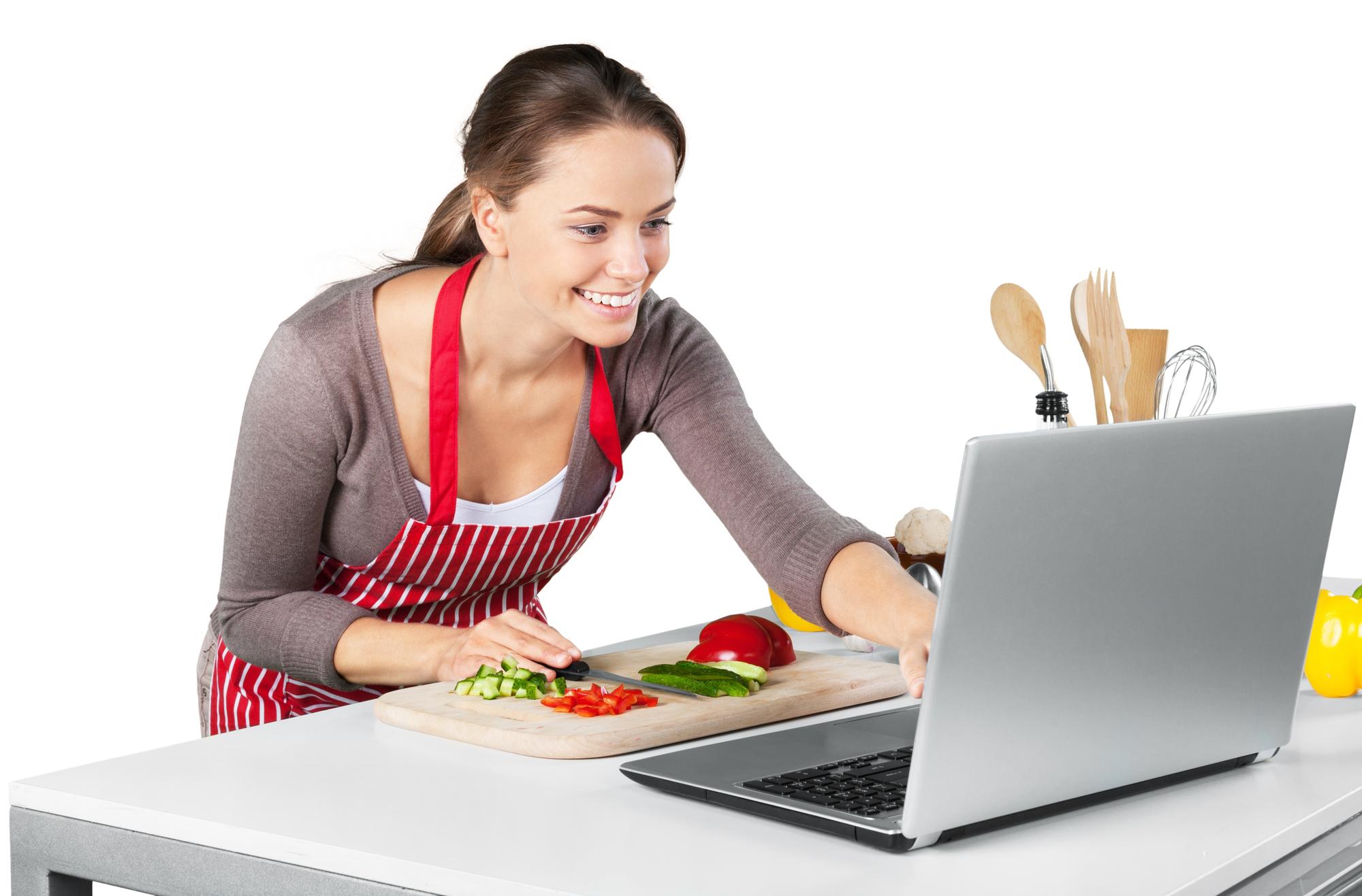 Schermo con lezione di cucina mostrata online